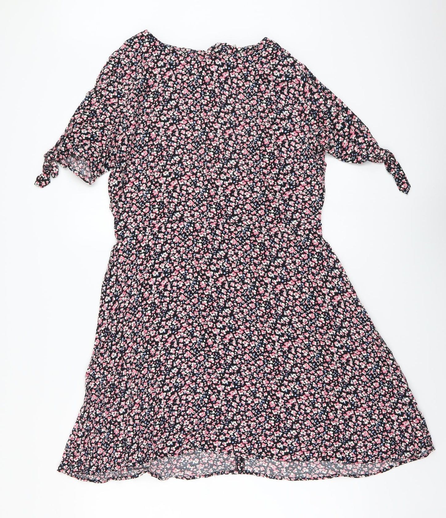 NEXT Womens Black Floral Viscose A-Line Size 14 Round Neck Zip