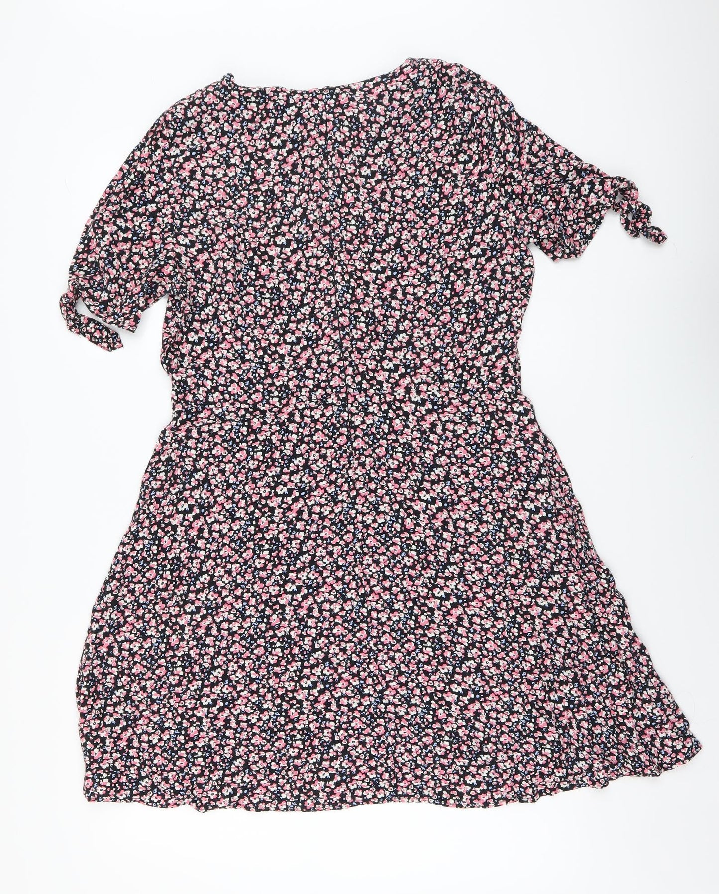 NEXT Womens Black Floral Viscose A-Line Size 14 Round Neck Zip