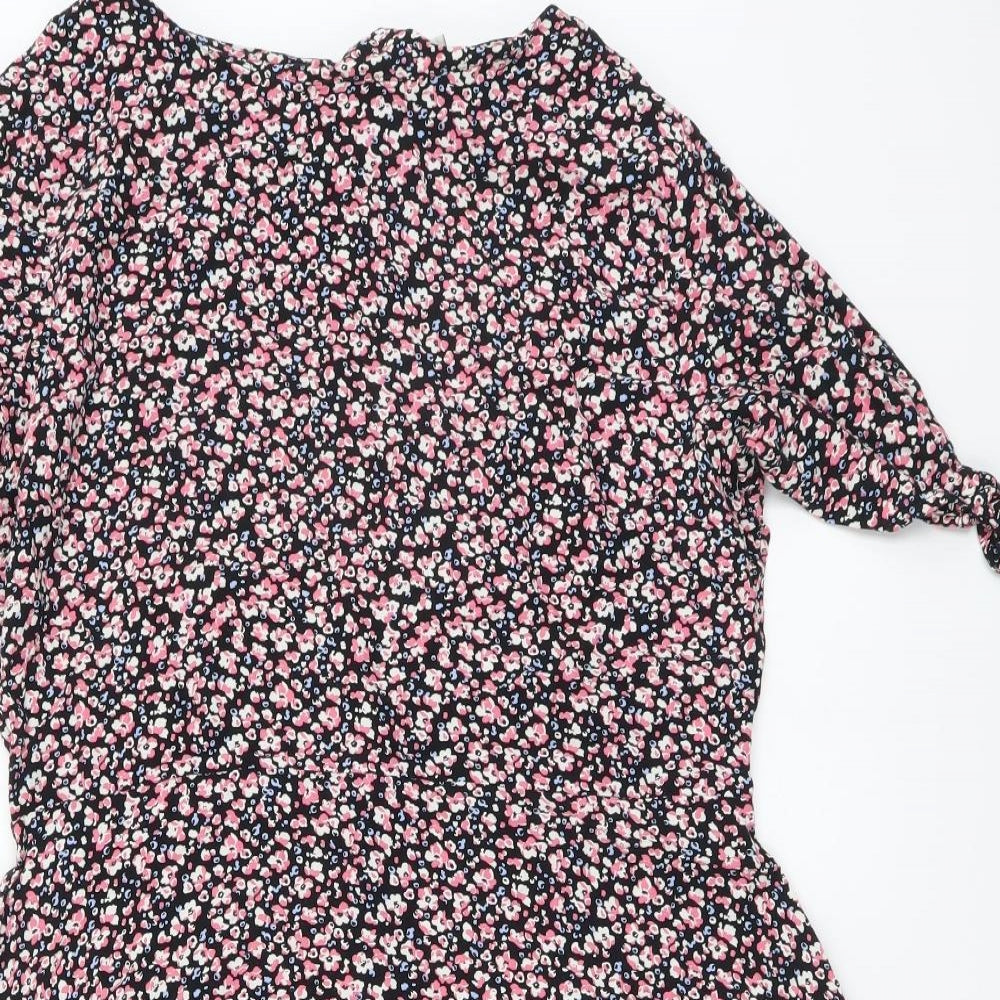 NEXT Womens Black Floral Viscose A-Line Size 14 Round Neck Zip