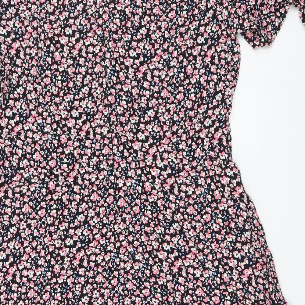 NEXT Womens Black Floral Viscose A-Line Size 14 Round Neck Zip