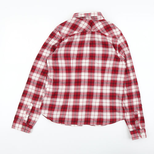 H&M Womens Red Plaid Cotton Basic Button-Up Size S Collared
