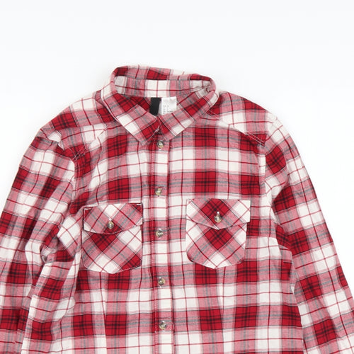 H&M Womens Red Plaid Cotton Basic Button-Up Size S Collared
