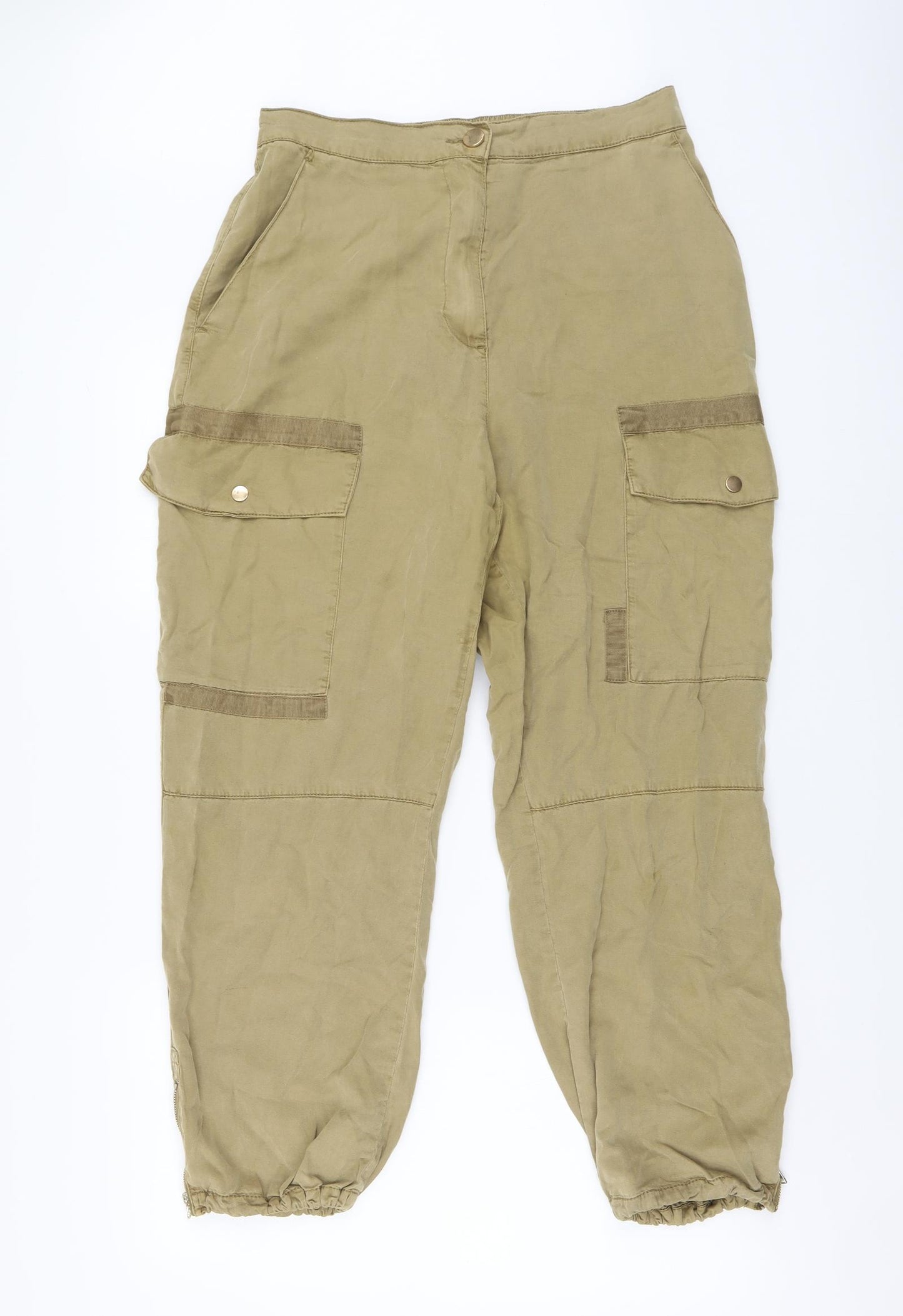 River Island Womens Beige Lyocell Jogger Trousers Size 16 L27 in Regular Button