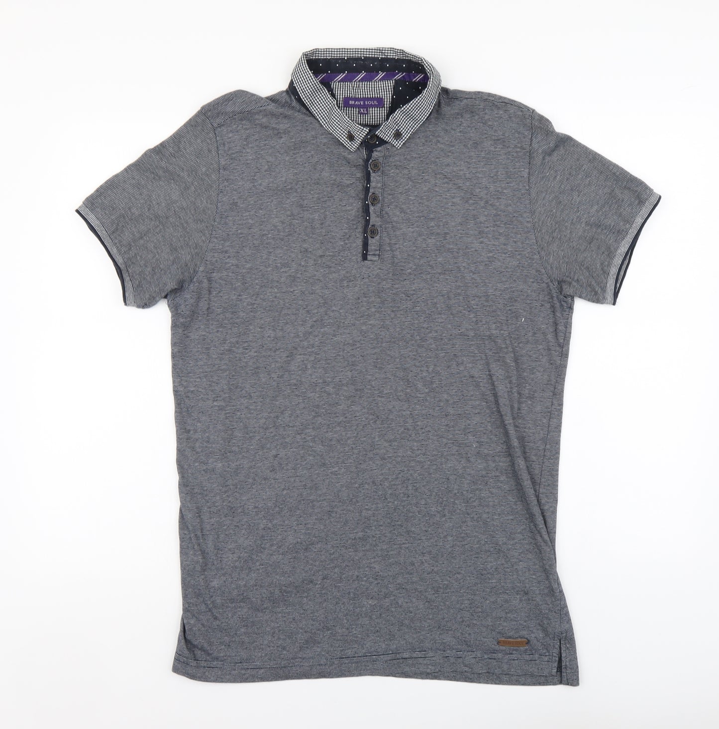 Brave Soul Mens Grey Cotton Polo Size XL Collared Button