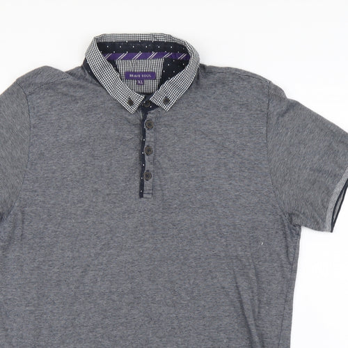 Brave Soul Mens Grey Cotton Polo Size XL Collared Button