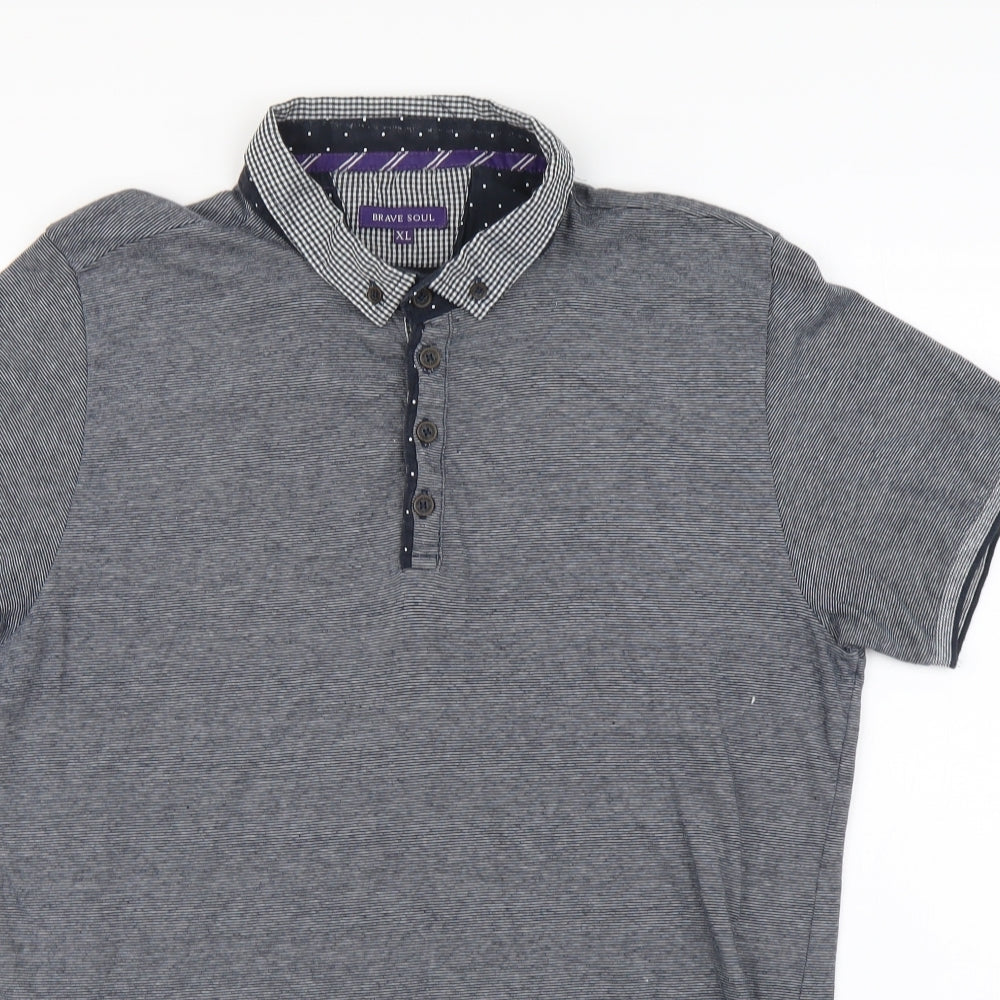 Brave Soul Mens Grey Cotton Polo Size XL Collared Button