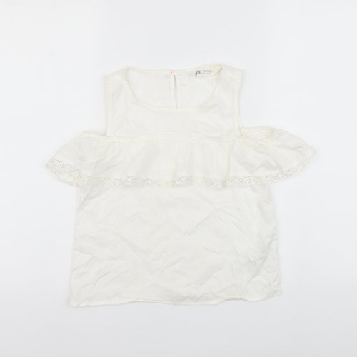 H&M Girls White Viscose Basic Tank Size 9-10 Years Round Neck Button