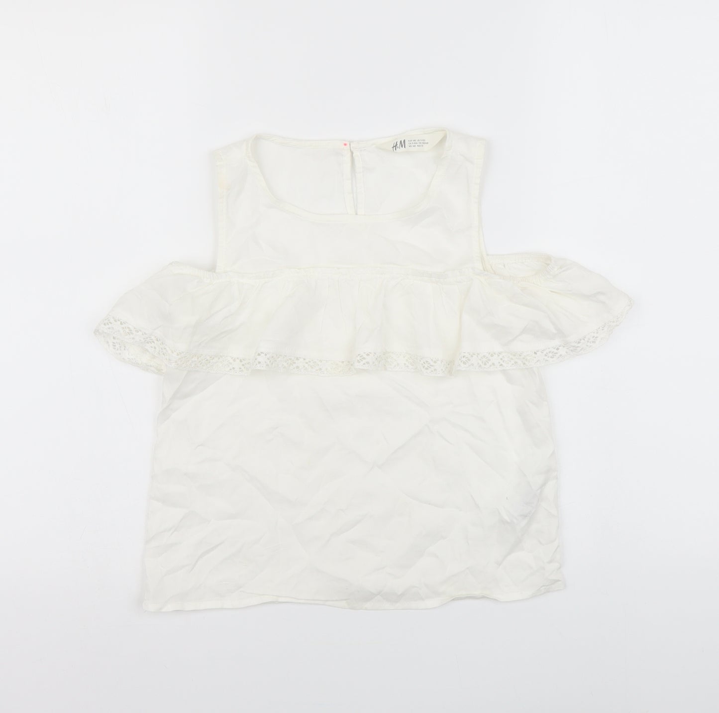 H&M Girls White Viscose Basic Tank Size 9-10 Years Round Neck Button