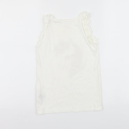 H&M Girls White Cotton Basic T-Shirt Size 8-9 Years Round Neck Pullover - Unicorn