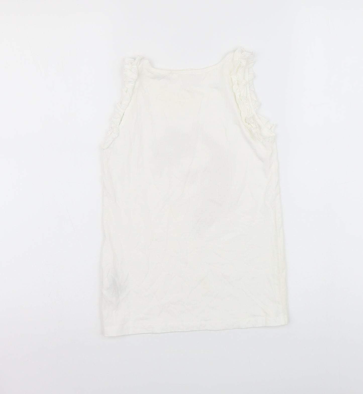 H&M Girls White Cotton Basic T-Shirt Size 8-9 Years Round Neck Pullover - Unicorn