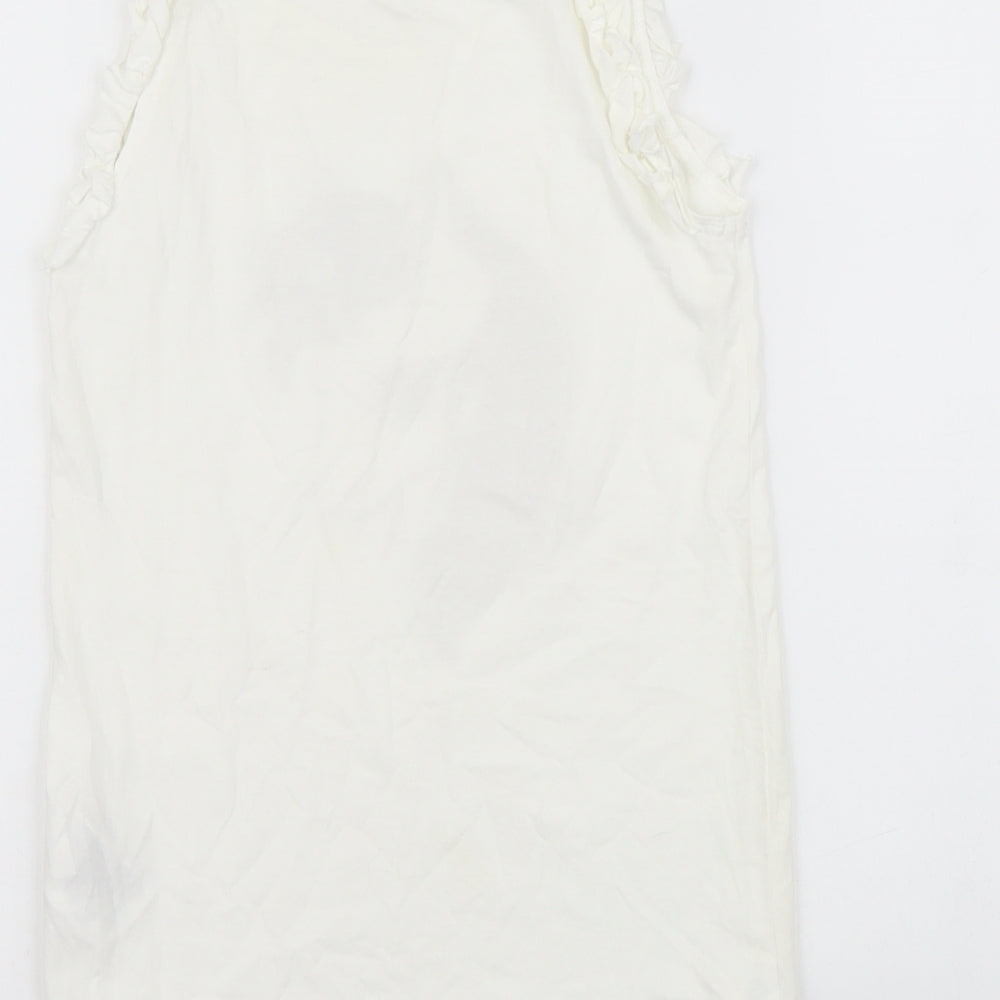 H&M Girls White Cotton Basic T-Shirt Size 8-9 Years Round Neck Pullover - Unicorn