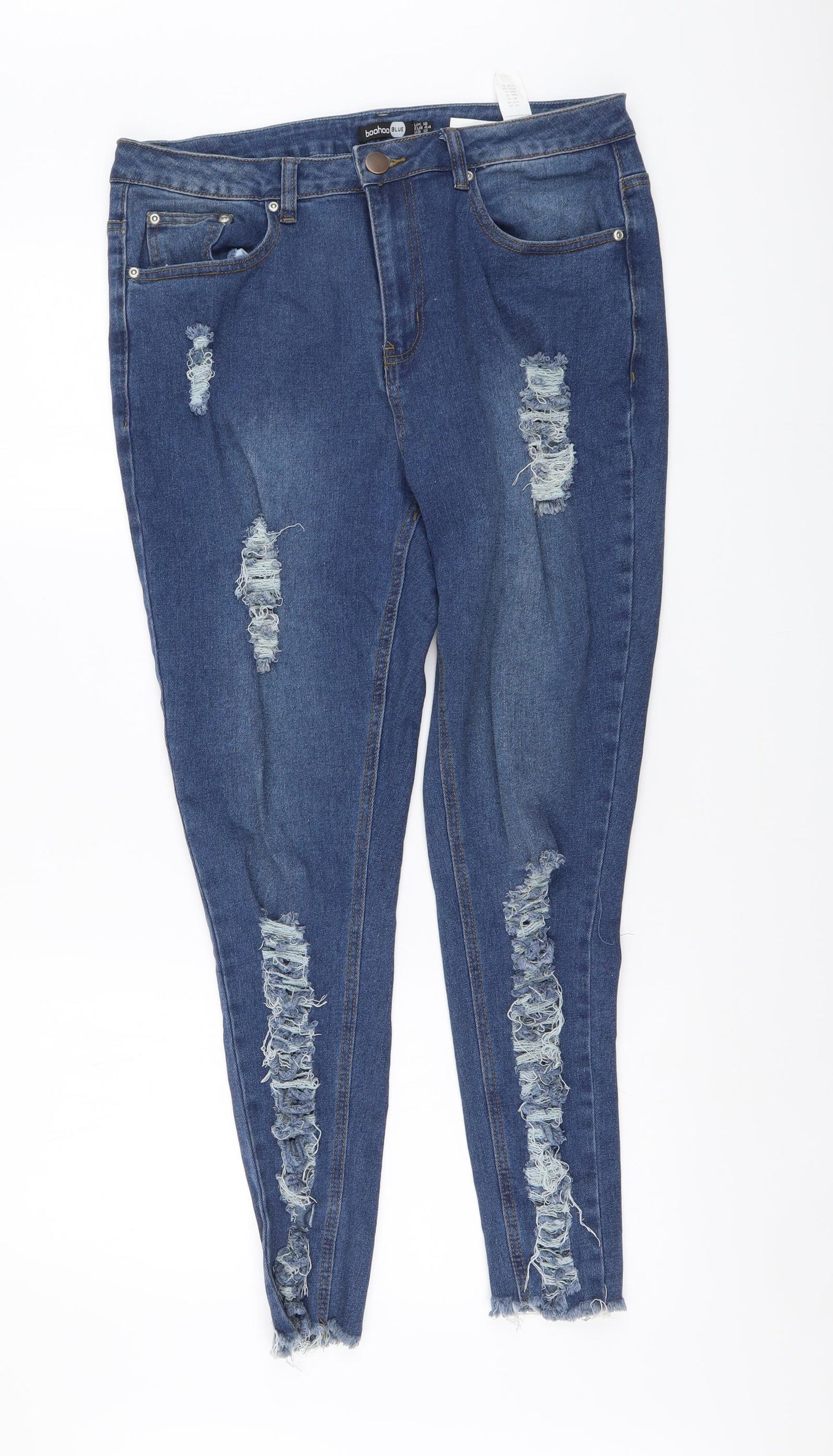 Boohoo Womens Blue Cotton Skinny Jeans Size 16 L27 in Regular Button