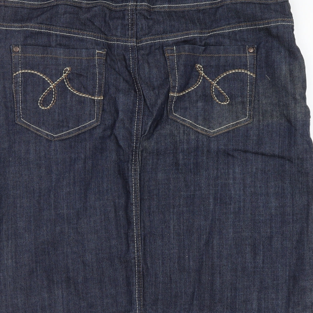NEXT Womens Blue Cotton Straight & Pencil Skirt Size 14 Button