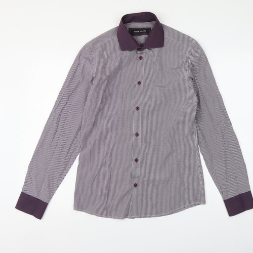 River Island Mens Purple Check Cotton Button-Up Size S Collared Button