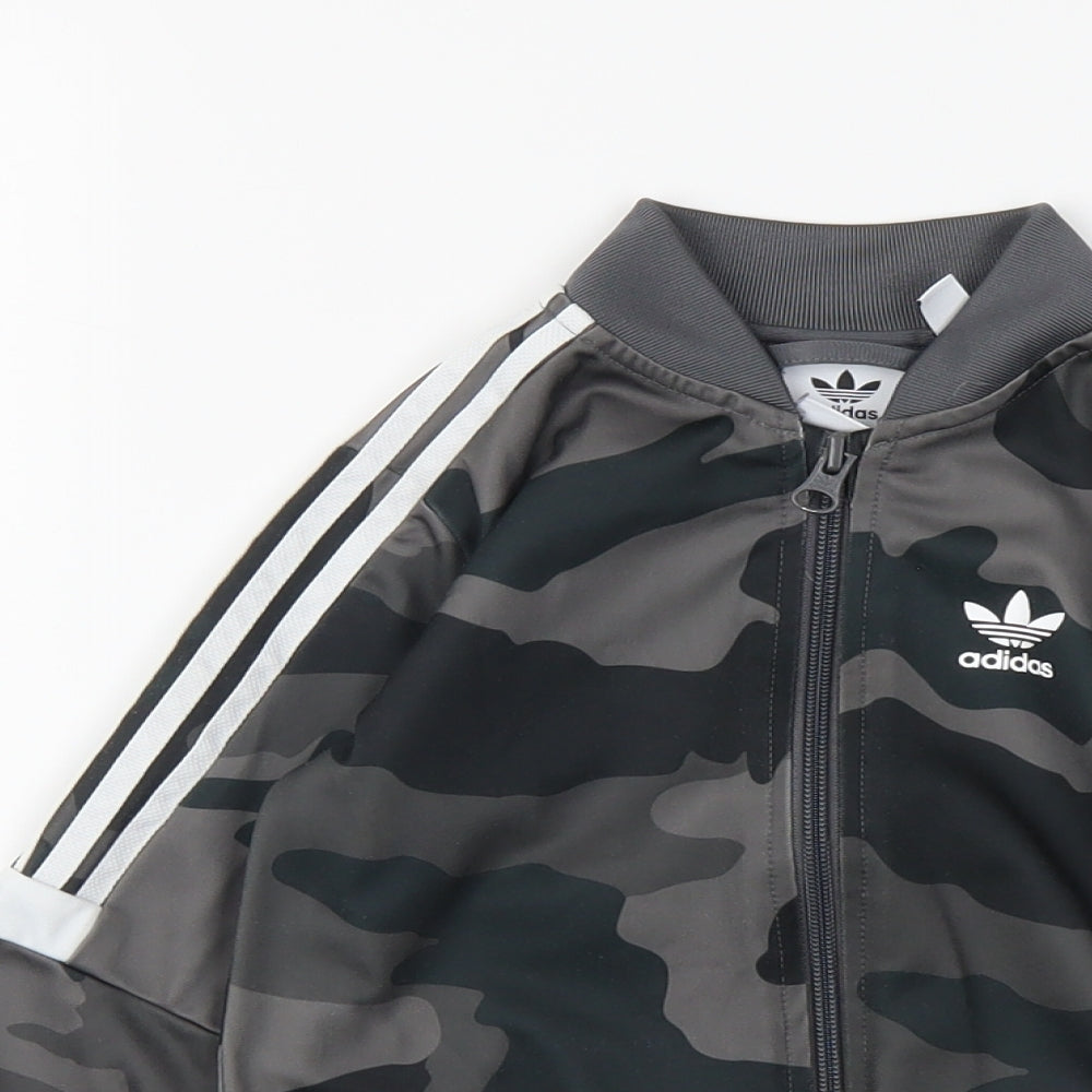 adidas Boys Green Camouflage Polyester Full Zip Sweatshirt Size 2-3 Years Zip