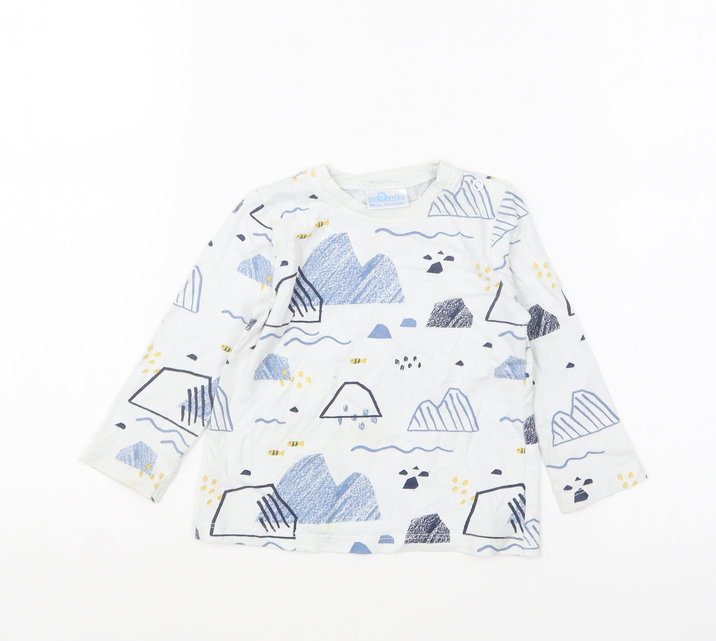 So Cute Baby Ivory Geometric Cotton Basic T-Shirt Size 12-18 Months Round Neck Pullover