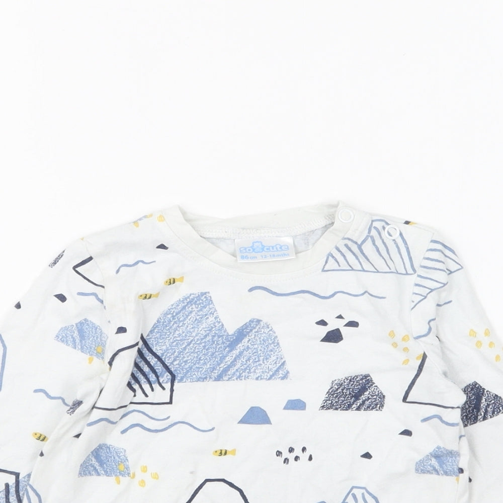 So Cute Baby Ivory Geometric Cotton Basic T-Shirt Size 12-18 Months Round Neck Pullover