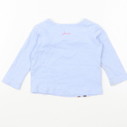 Joules Girls Blue Striped Cotton Basic T-Shirt Size 6-9 Months Round Neck Pullover - Deer