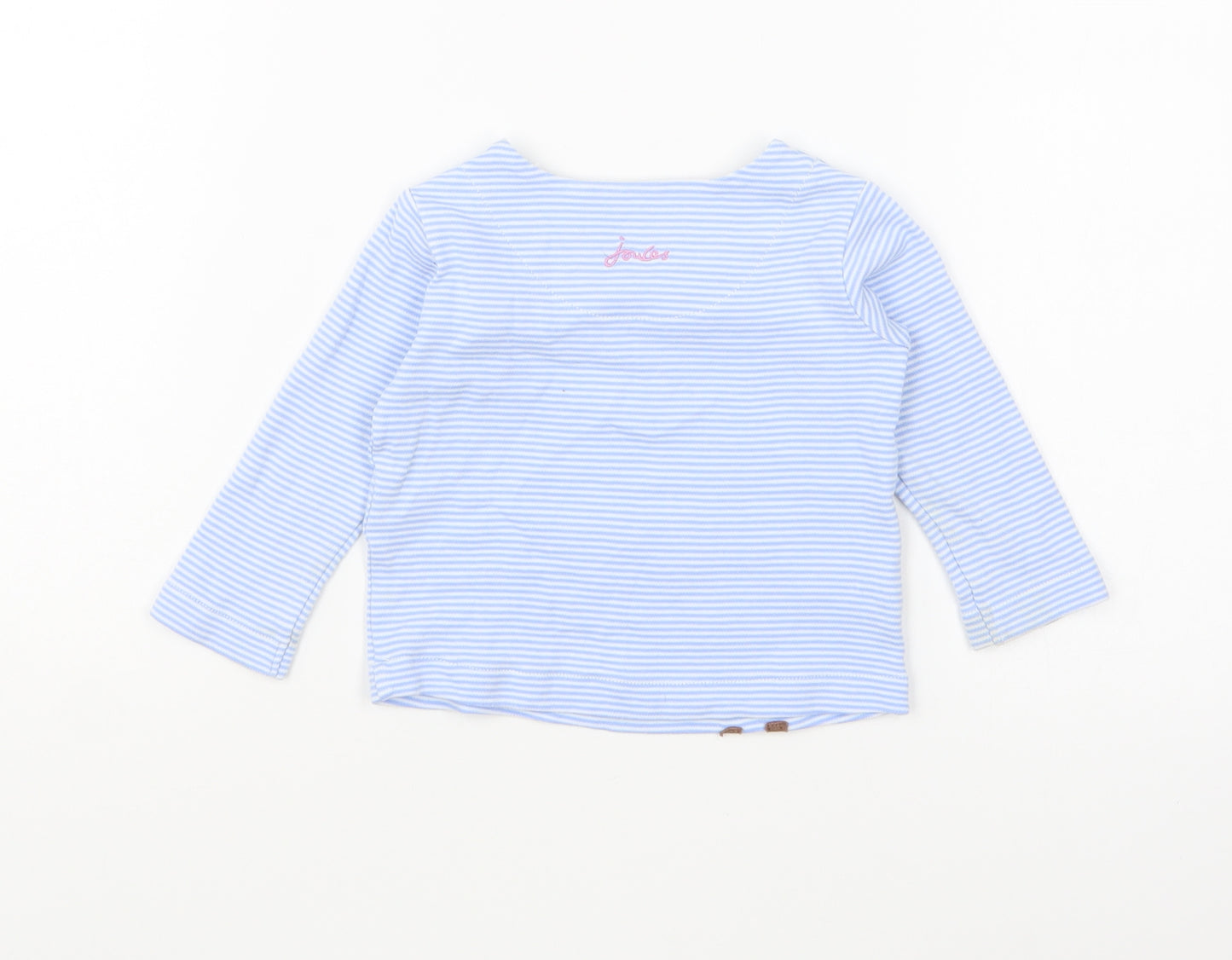 Joules Girls Blue Striped Cotton Basic T-Shirt Size 6-9 Months Round Neck Pullover - Deer