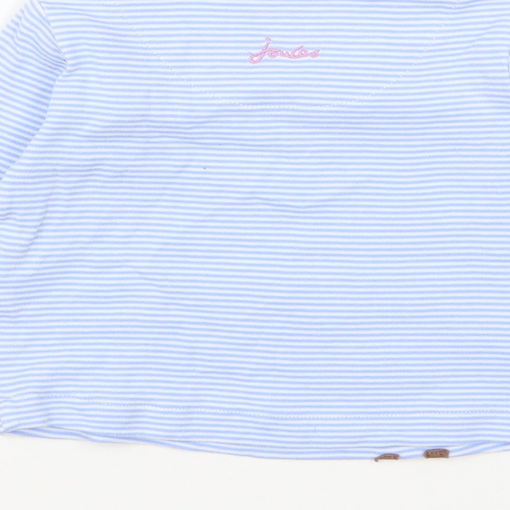 Joules Girls Blue Striped Cotton Basic T-Shirt Size 6-9 Months Round Neck Pullover - Deer