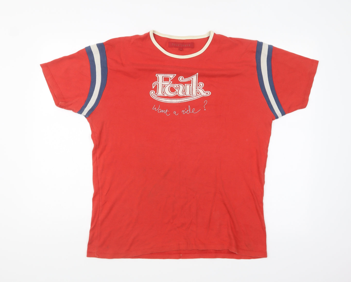FCUK Mens Red Cotton T-Shirt Size M Round Neck