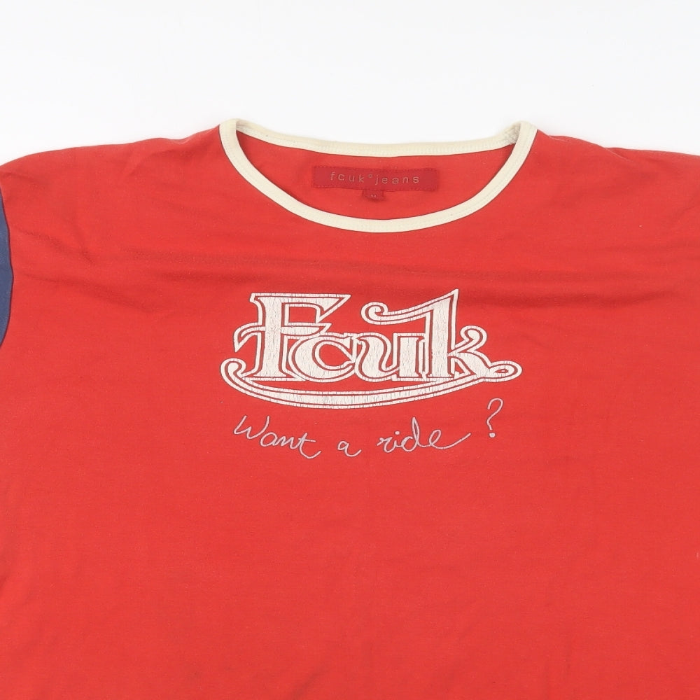 FCUK Mens Red Cotton T-Shirt Size M Round Neck