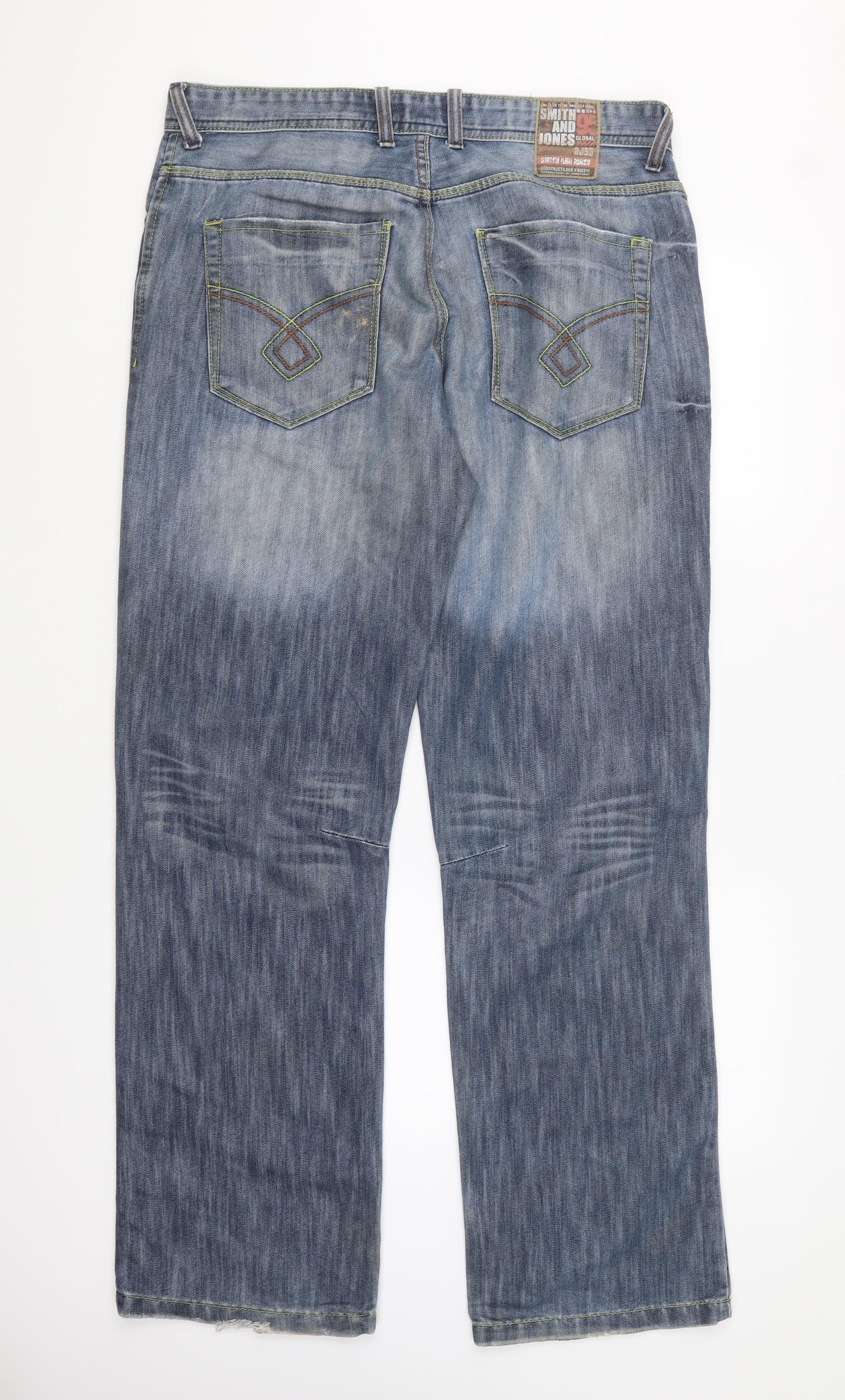Smith & Jones Mens Blue Cotton Boyfriend Jeans Size 36 in L34 in Regular Button
