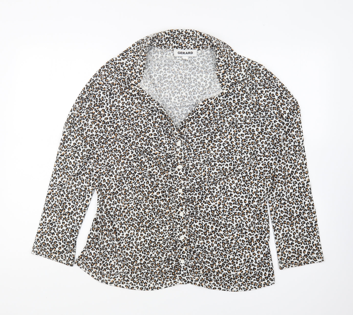 Gerard Womens Multicoloured Animal Print Polyester Basic Button-Up Size 16 Collared - Leopard Print