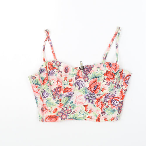 Topshop Womens Multicoloured Floral Cotton Cropped T-Shirt Size 12 Sweetheart