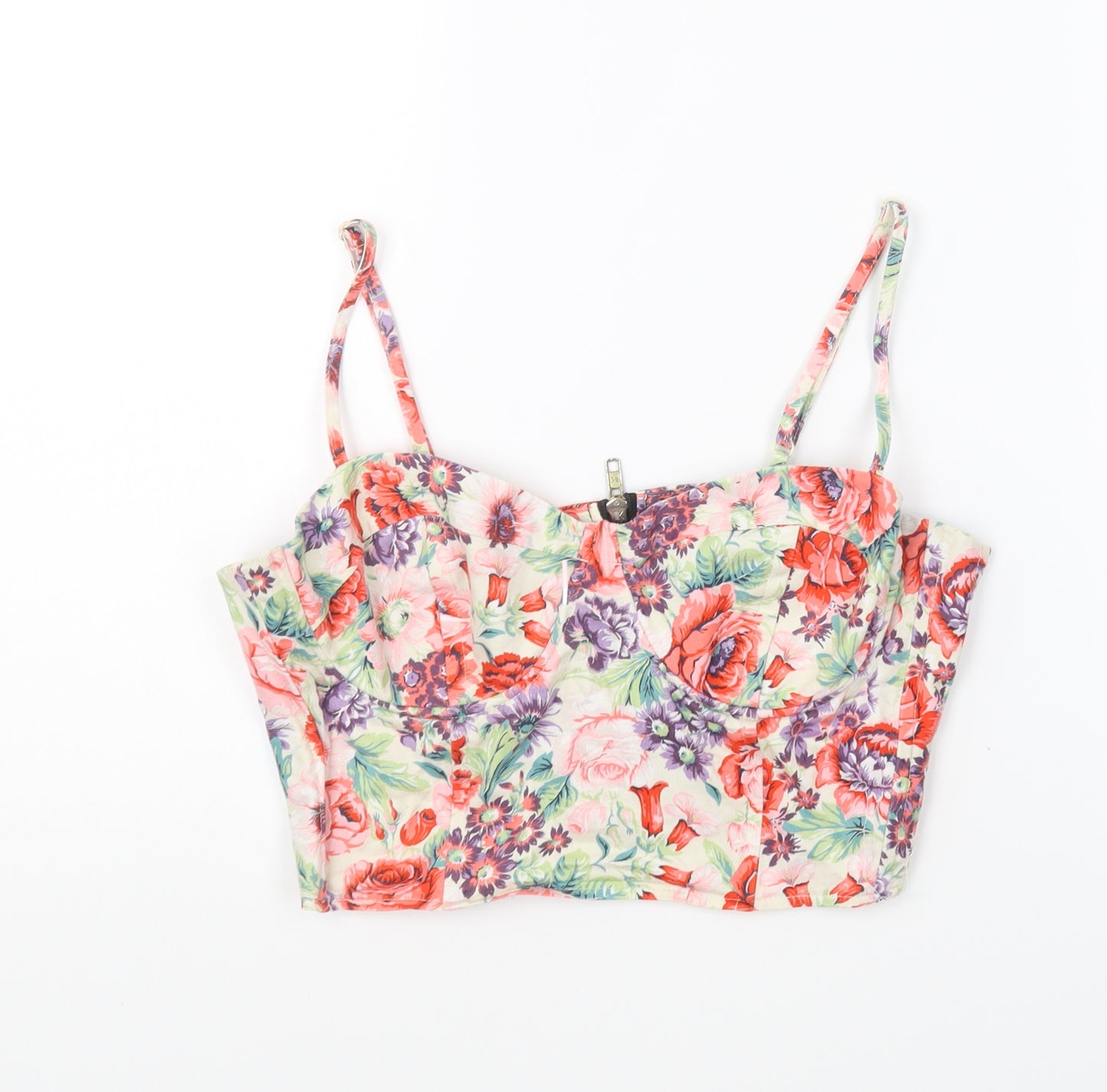 Topshop Womens Multicoloured Floral Cotton Cropped T-Shirt Size 12 Sweetheart