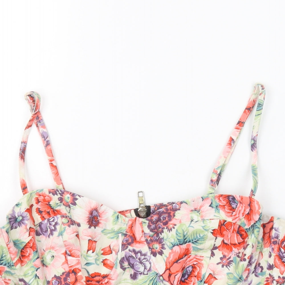 Topshop Womens Multicoloured Floral Cotton Cropped T-Shirt Size 12 Sweetheart