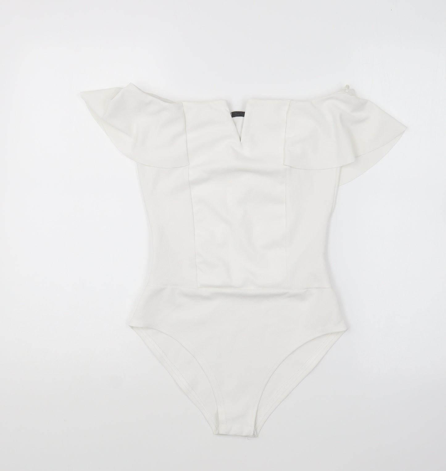 Quiz Womens Ivory Polyester Bodysuit One-Piece Size 8 Snap