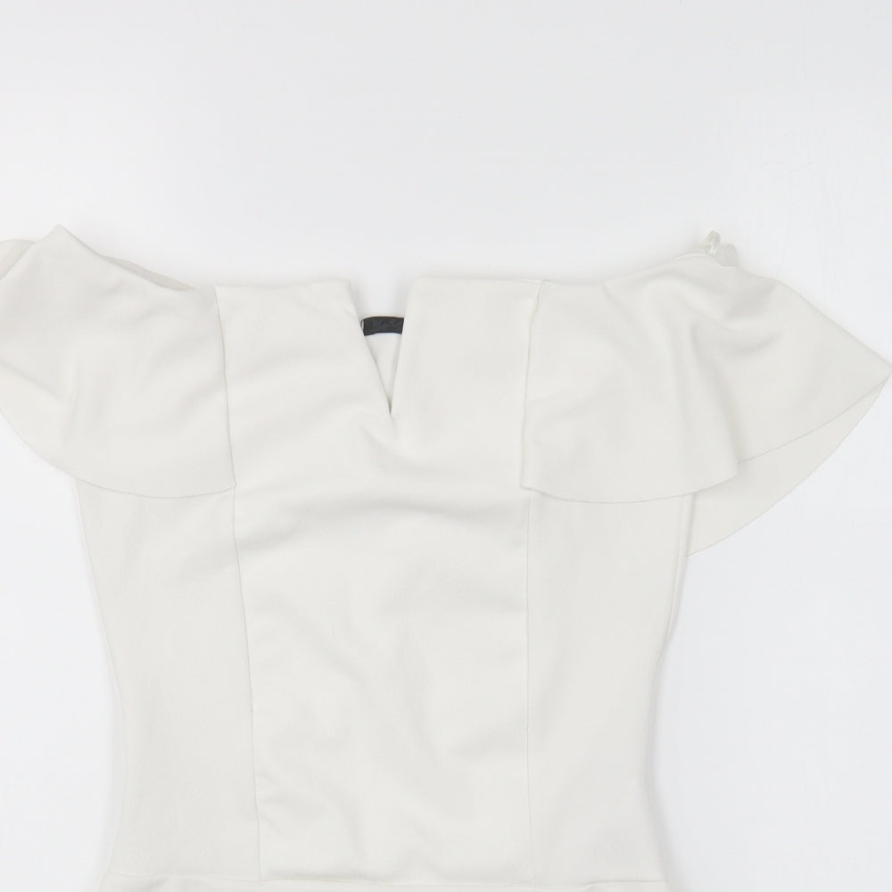 Quiz Womens Ivory Polyester Bodysuit One-Piece Size 8 Snap