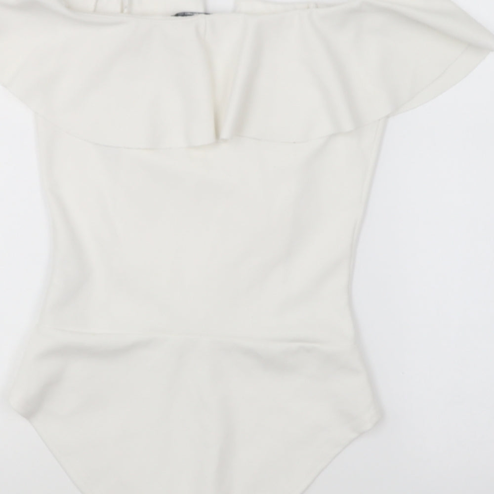 Quiz Womens Ivory Polyester Bodysuit One-Piece Size 8 Snap