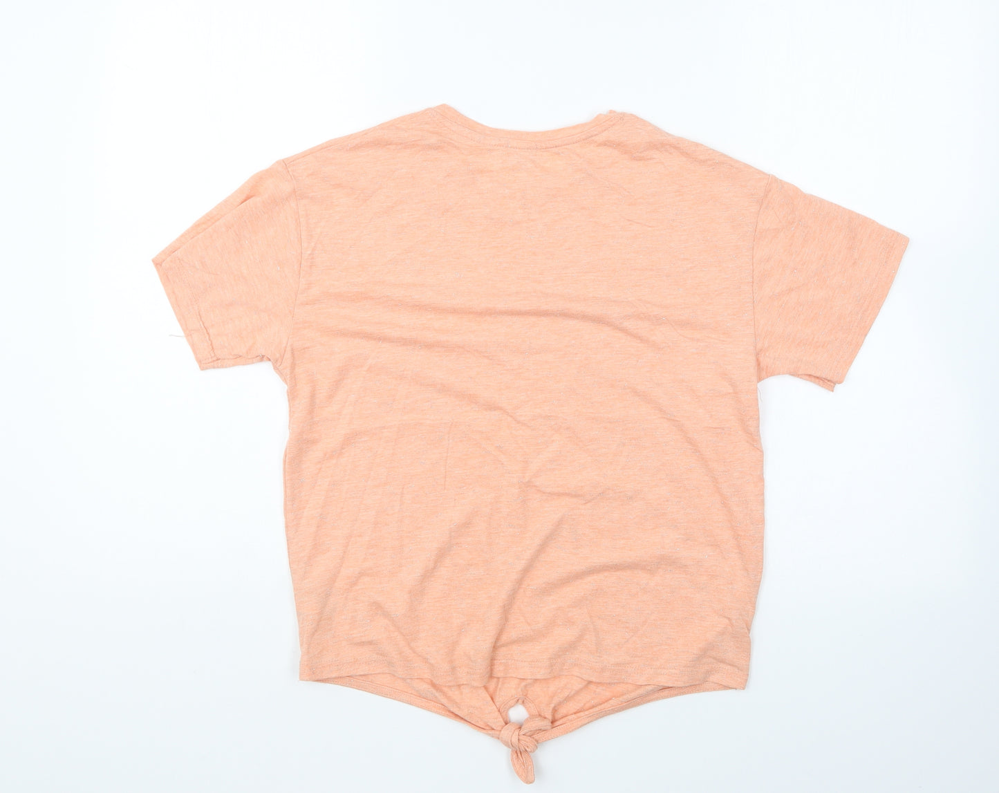 River Island Girls Orange Cotton Basic T-Shirt Size 11-12 Years Round Neck Pullover - Tie Front
