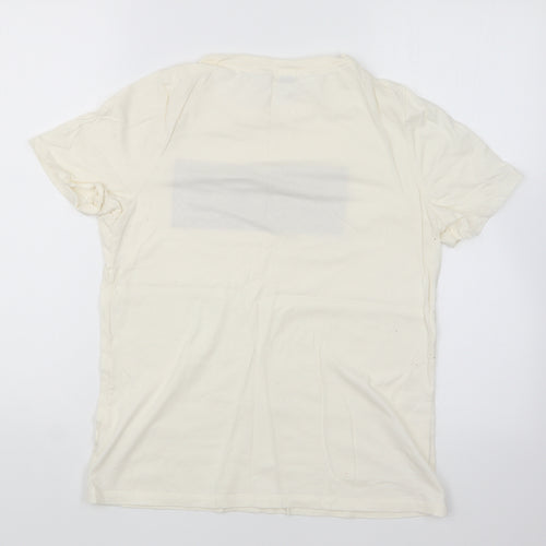 River Island Womens Ivory Cotton Basic T-Shirt Size 10 Round Neck - Luxe