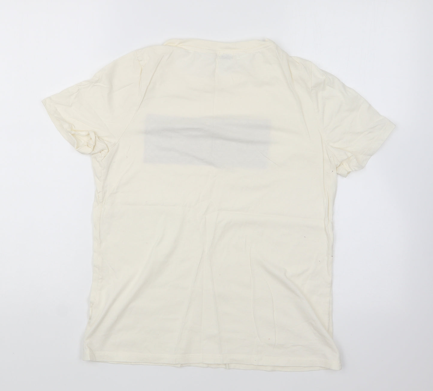 River Island Womens Ivory Cotton Basic T-Shirt Size 10 Round Neck - Luxe