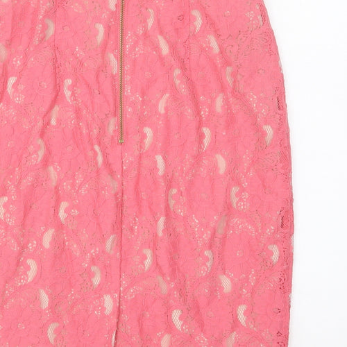 H&M Womens Pink Cotton Straight & Pencil Skirt Size 8 Zip
