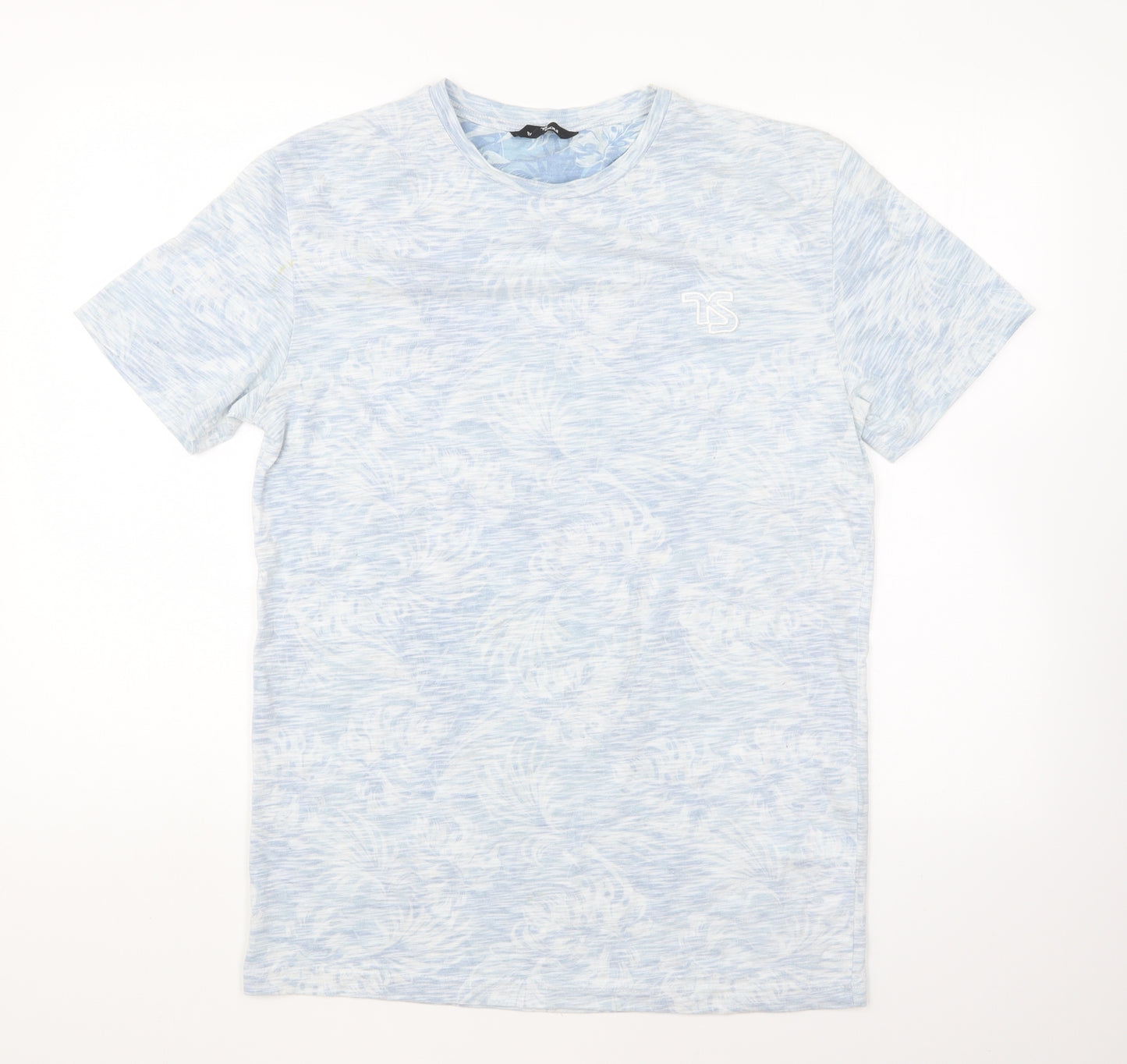 Twisted Soul Mens Blue Geometric Cotton T-Shirt Size S Round Neck