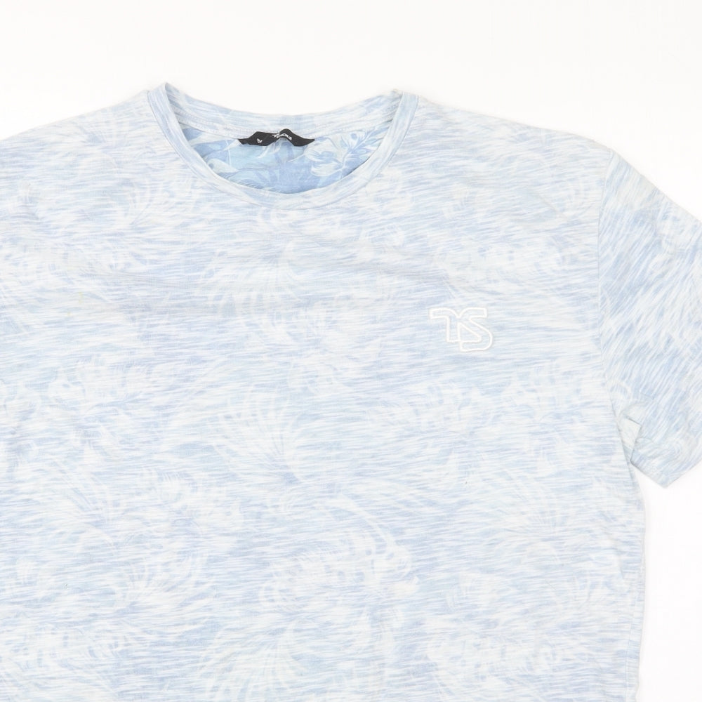 Twisted Soul Mens Blue Geometric Cotton T-Shirt Size S Round Neck