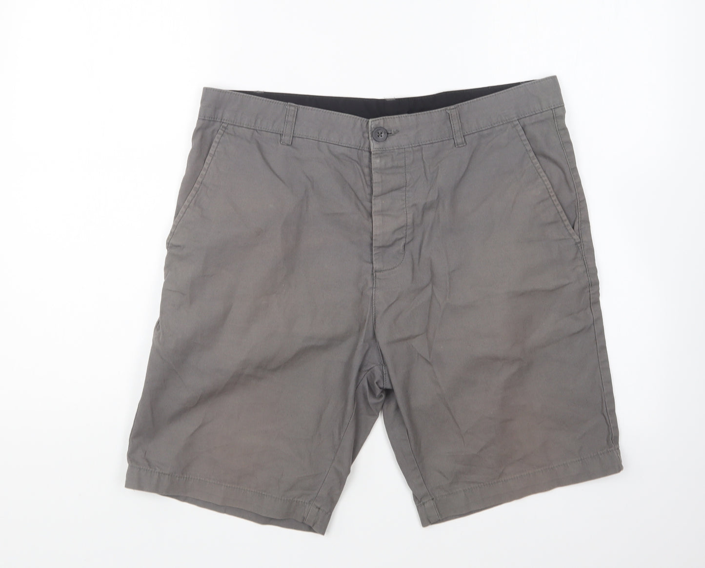H&M Mens Grey Cotton Chino Shorts Size 32 in L9 in Regular Button