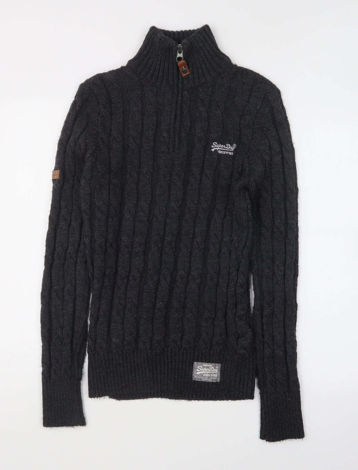 Superdry Mens Grey Collared Acrylic Pullover Jumper Size S