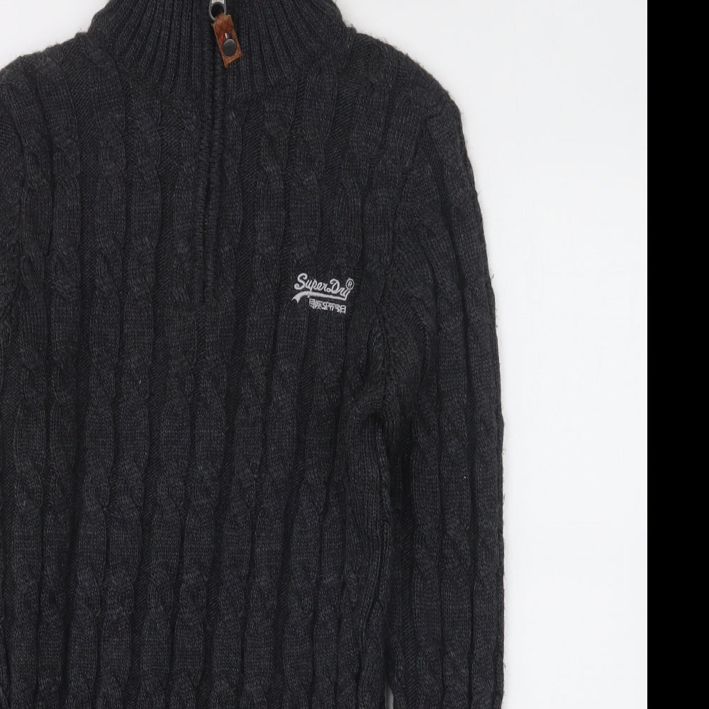 Superdry Mens Grey Collared Acrylic Pullover Jumper Size S