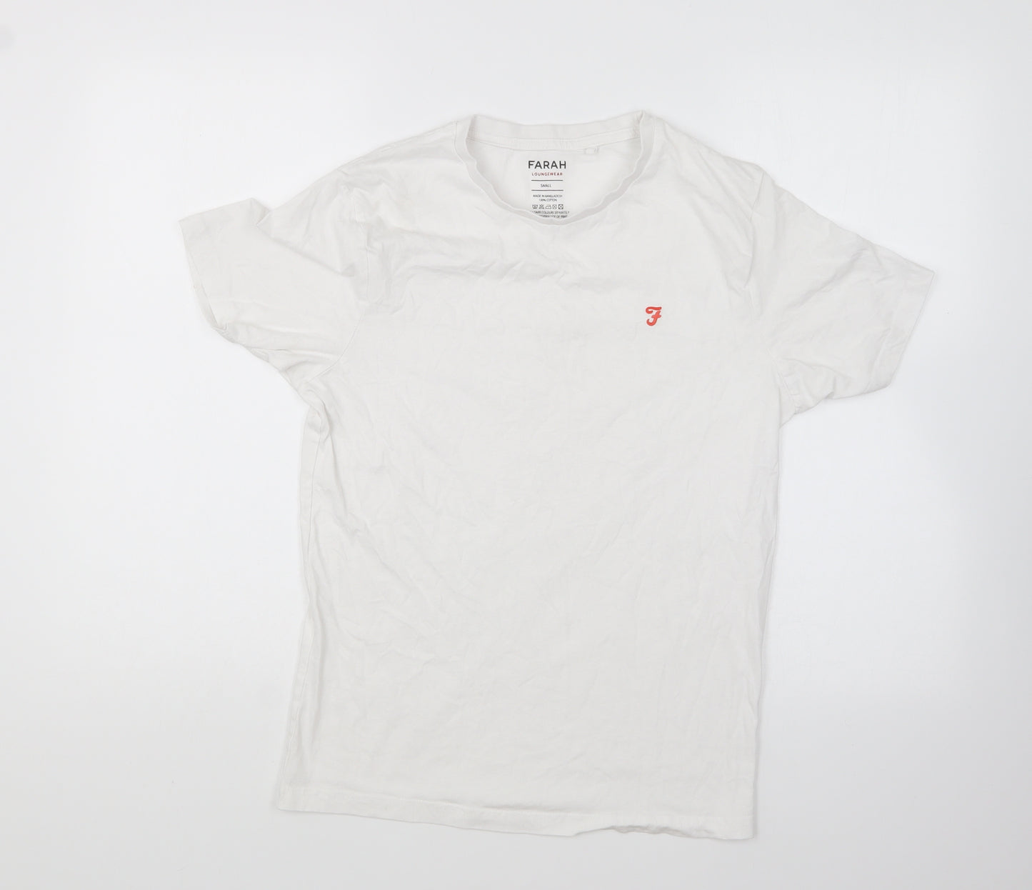 Farah Mens White Cotton T-Shirt Size S Round Neck