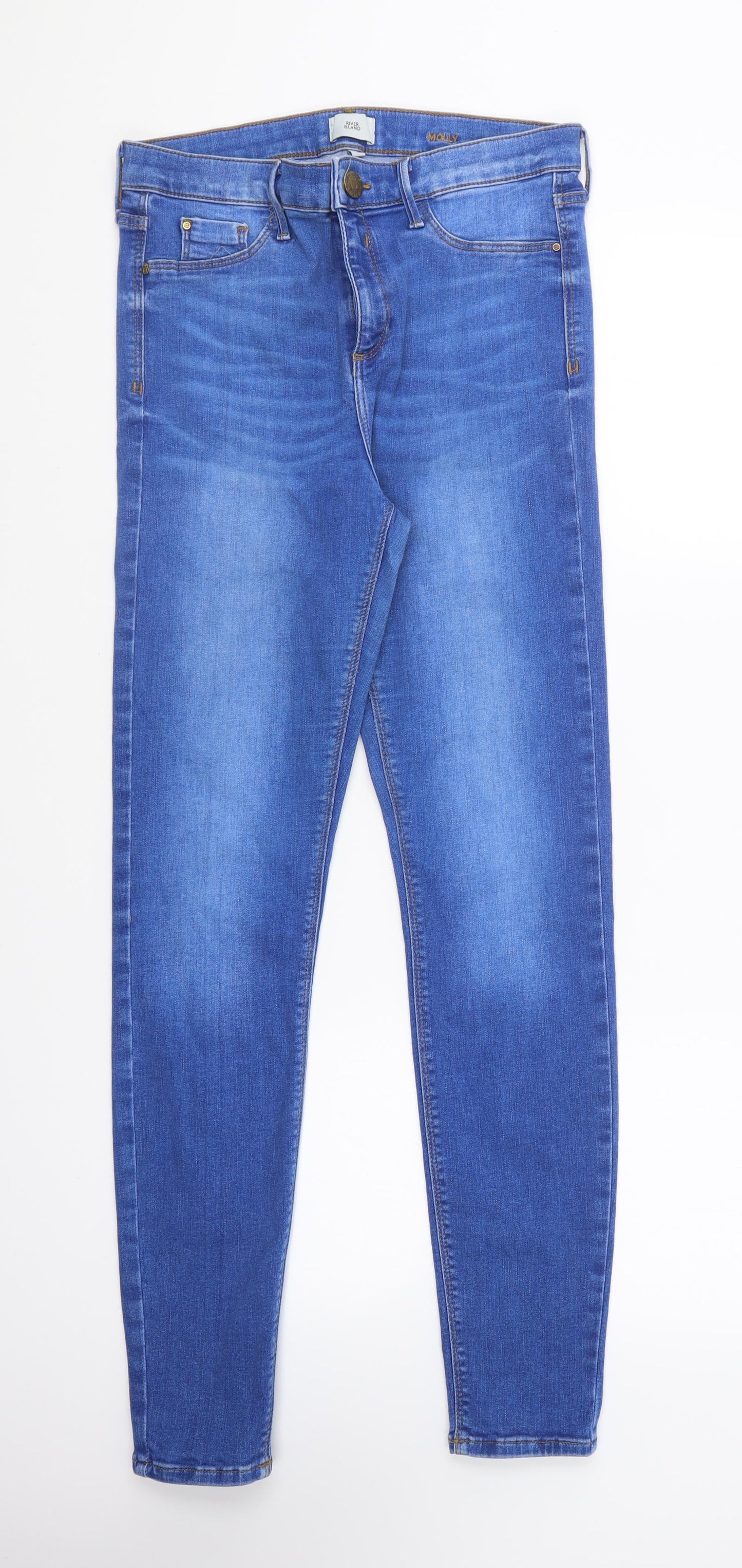 River Island Womens Blue Cotton Skinny Jeans Size 12 L27 in Regular Button