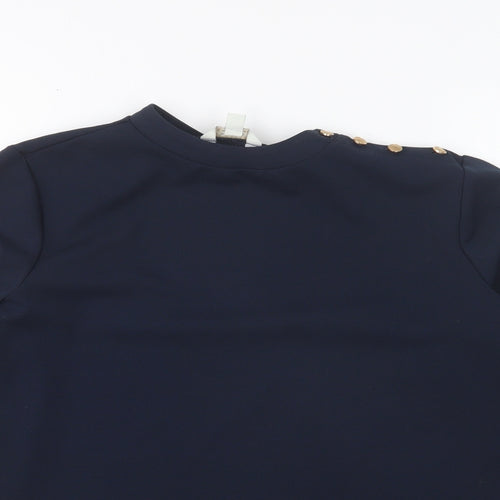 Monsoon Womens Blue Polyester Basic Blouse Size S Round Neck