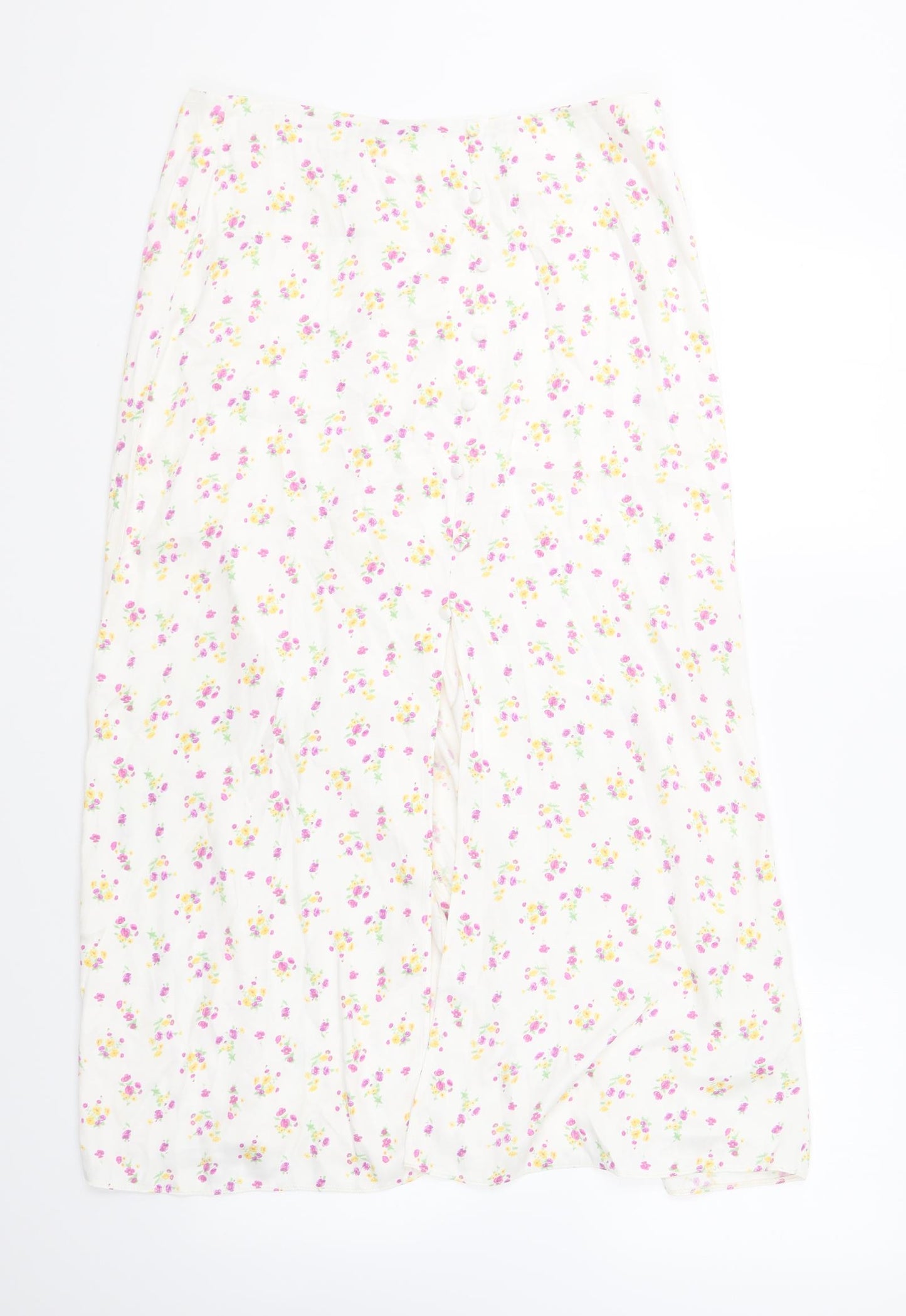 Primark Womens Ivory Floral Polyester A-Line Skirt Size 14 Zip