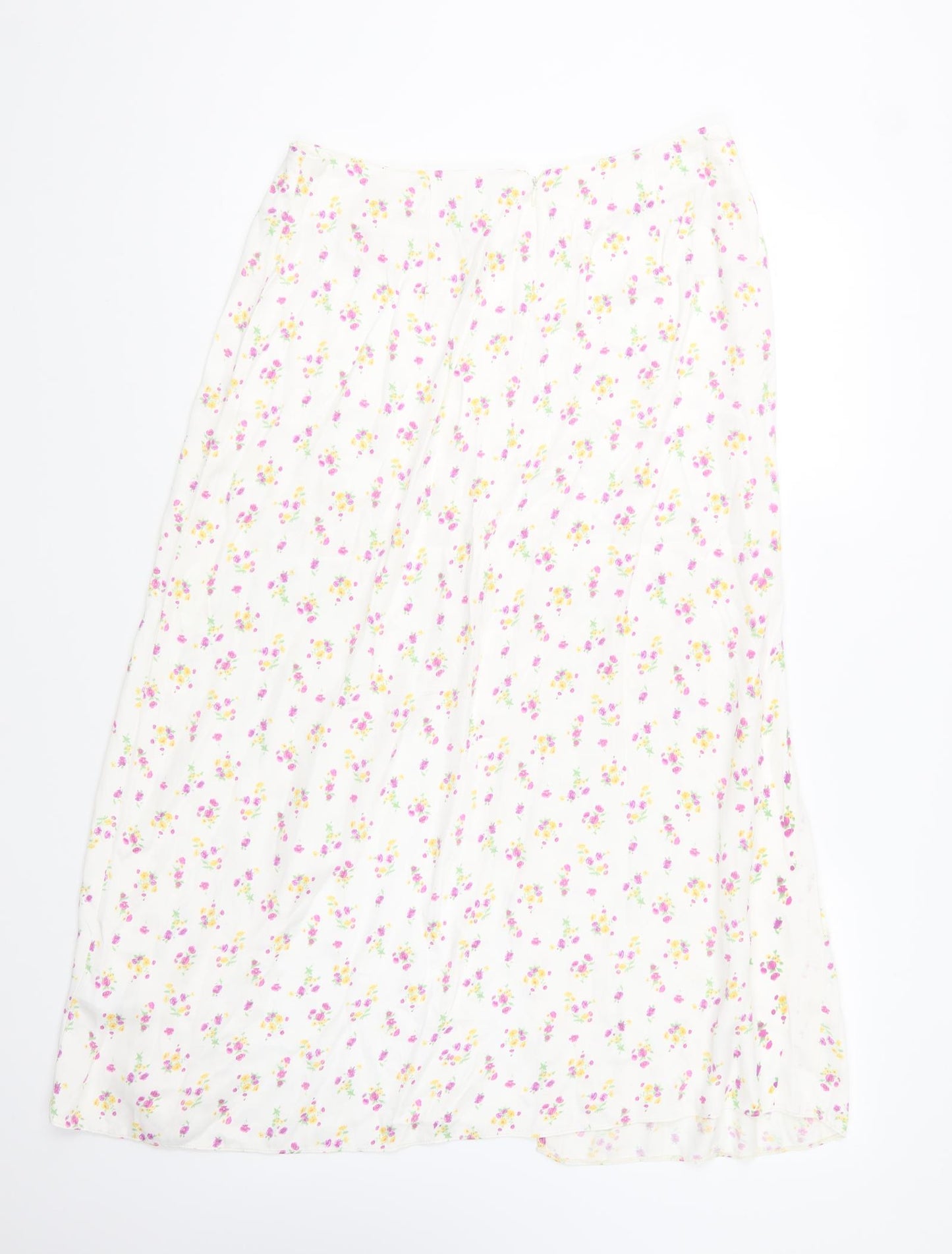 Primark Womens Ivory Floral Polyester A-Line Skirt Size 14 Zip