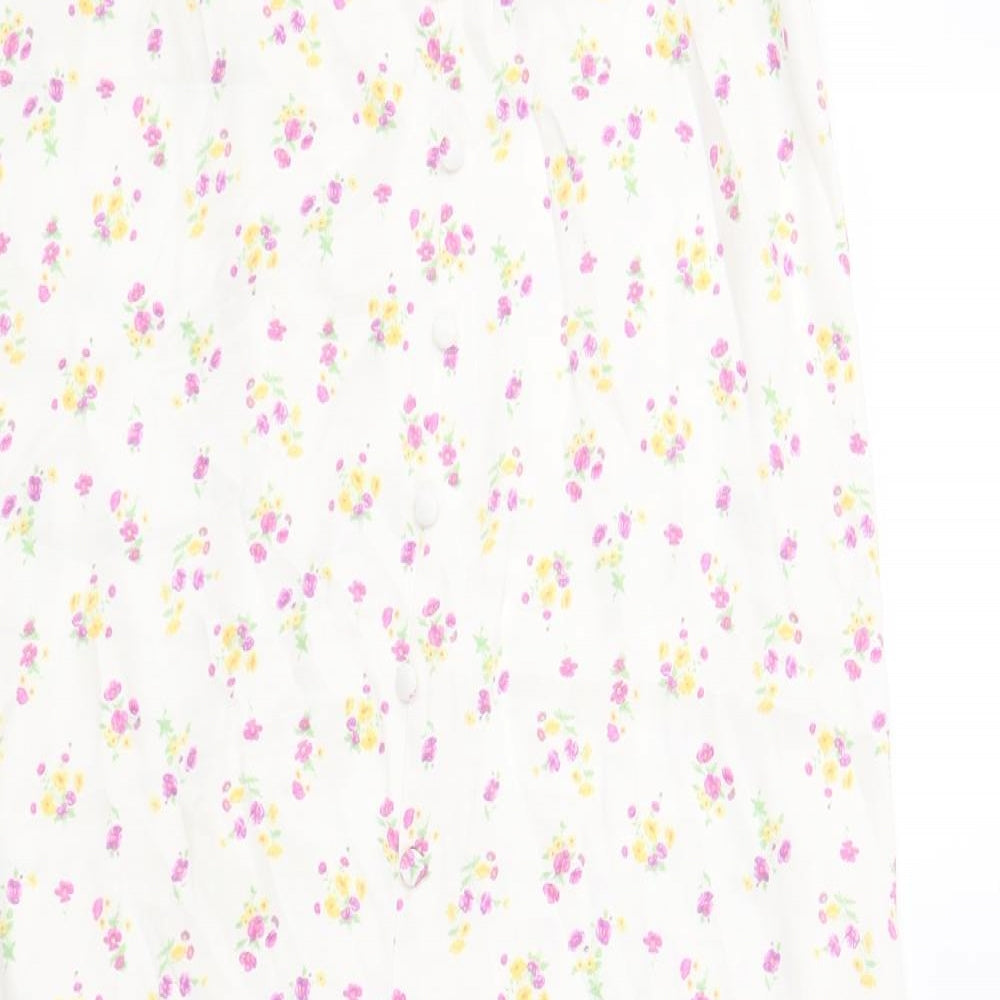 Primark Womens Ivory Floral Polyester A-Line Skirt Size 14 Zip