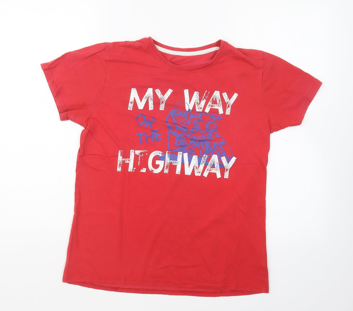Dunnes Stores Mens Red Cotton T-Shirt Size S Round Neck - My Way Or The Highway